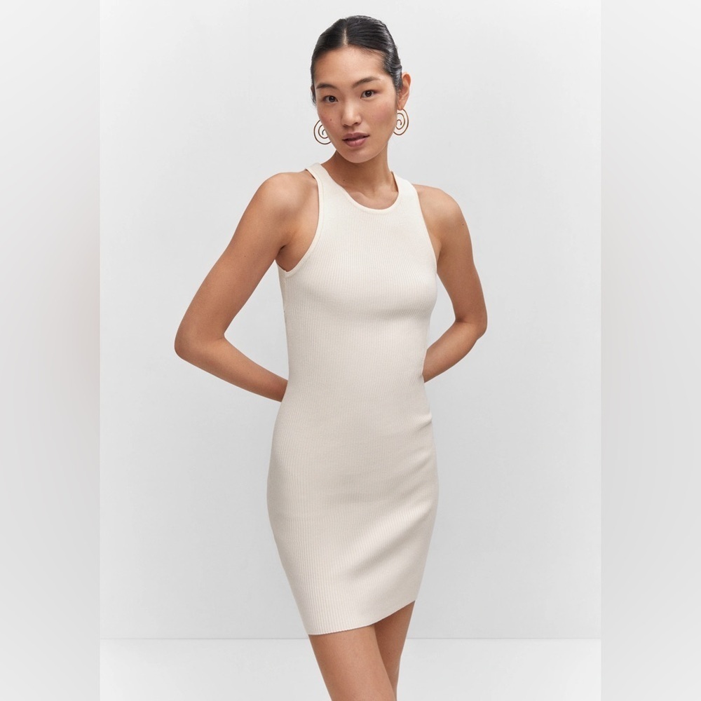 Mango Cream Knitted Dress with open back NWT